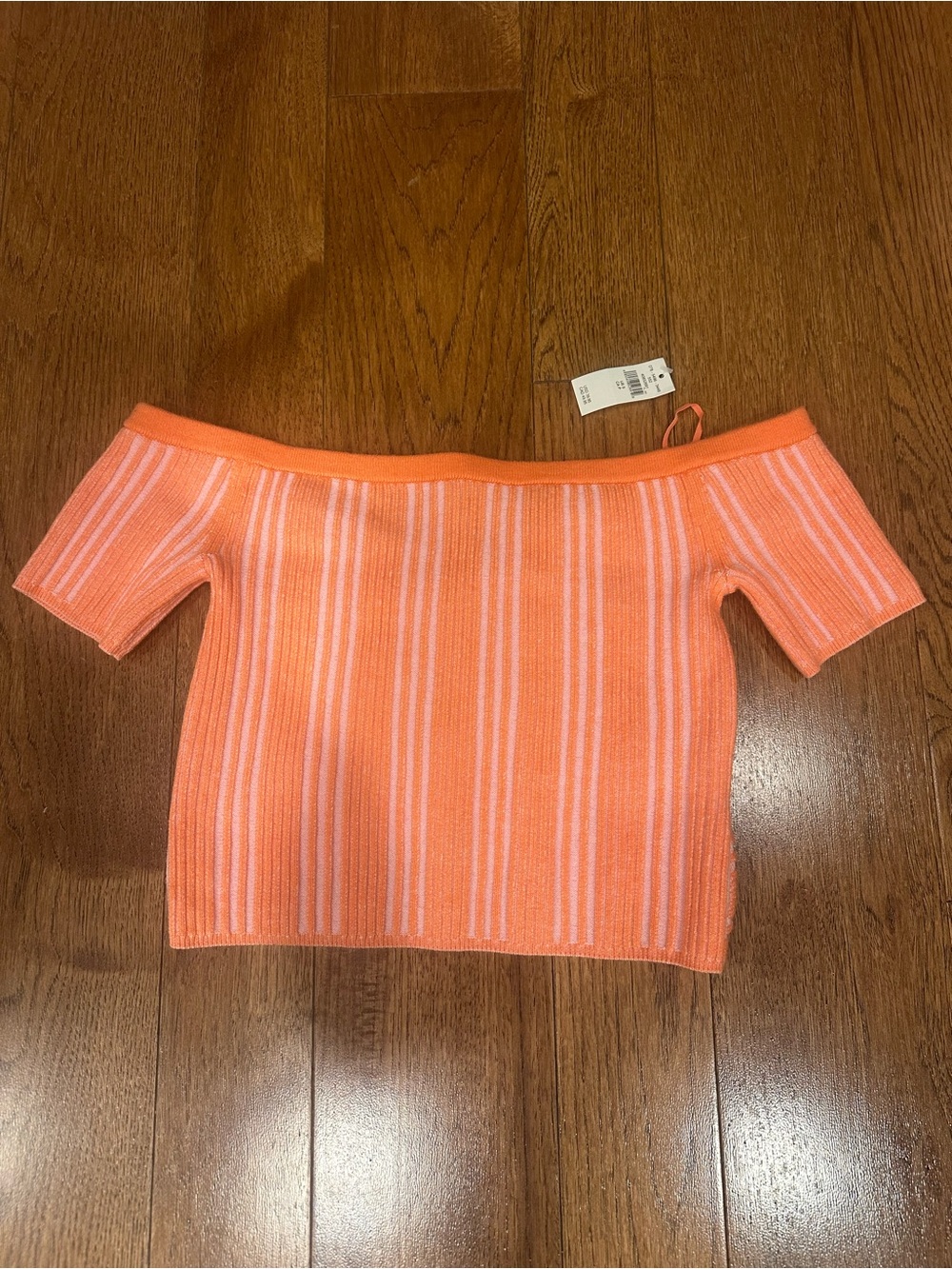 NWR- Aerie- Off-Shoulder Short Sleeve Sweater Top - Orange Stripe